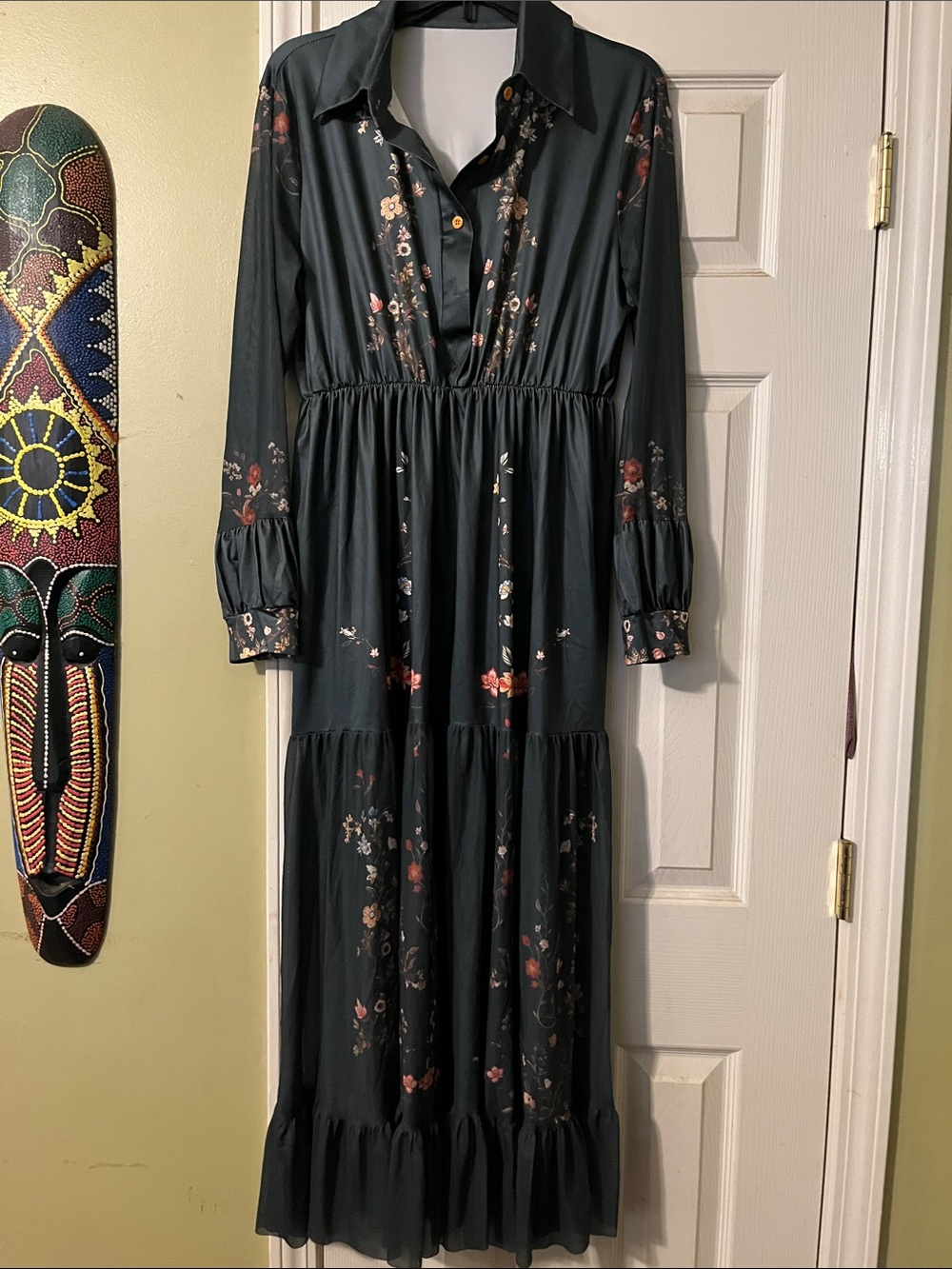 Bohemian Floral Maxi Dress - Teal Green - Picture 4 of 7